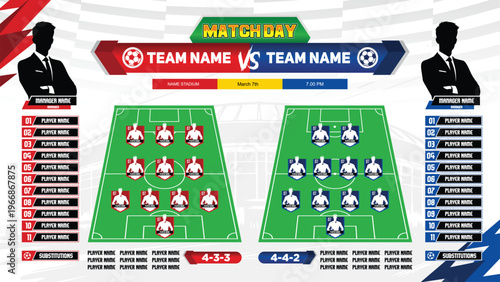 core player football match design. formations tactics and planning position line up on white background vector design