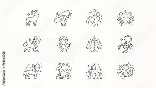 hand drawn zodiac symbols and astrology icons set with signs and figures