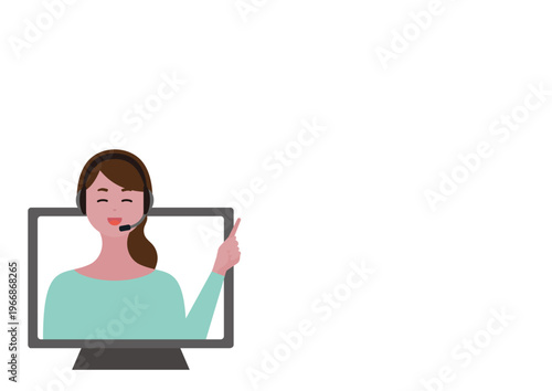 笑顔で指さし説明をするオペレーターの女性（左）のベクターイラスト素材