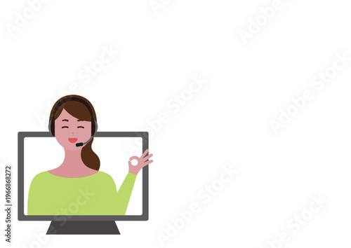 笑顔でOKサインをするオペレーターの女性（左）のベクターイラスト素材