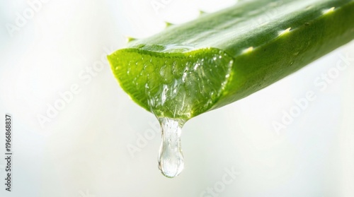 Fresh aloe vera leaf with dripping juice for natural skin care and beauty treatment, promoting wellness and health