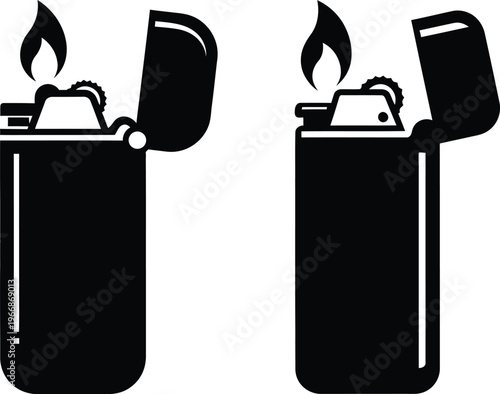 Two black lighters one lit one unlit simple graphic design