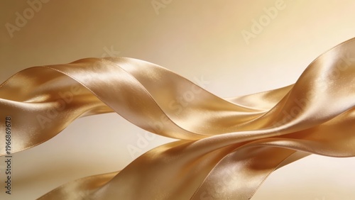 Smooth golden satin ribbon spreads under warm light, presenting a high-end luxury texture and elegant atmosphere, making it a visual material image suitable for backgrounds and materials in the beauty
