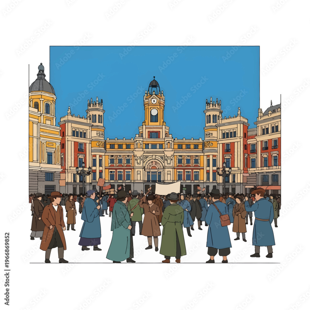 Obraz premium People gather at Puerta del Sol during Madrid Community Day celebration