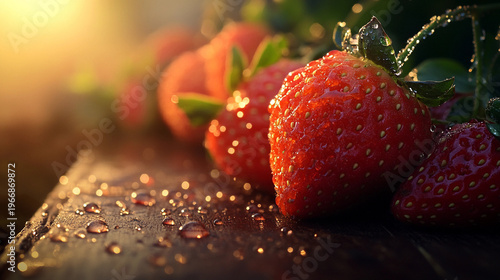 strawberries on a wooden table
