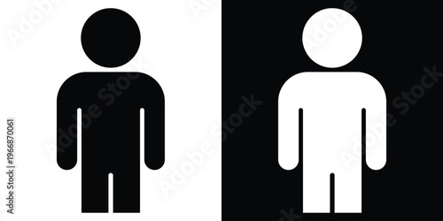 Classic male silhouette icon in a flat vector style. Minimalist black and white design suitable for restroom signs, user interface avatars, demographic data representation, and simple infographics.