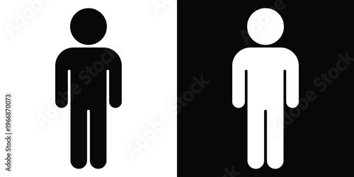 Classic male silhouette icon in a flat vector style. Minimalist black and white design suitable for restroom signs, user interface avatars, demographic data representation, and simple infographics.
