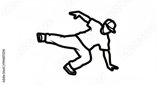 Man dancing alone in dynamic pose with one leg raised high