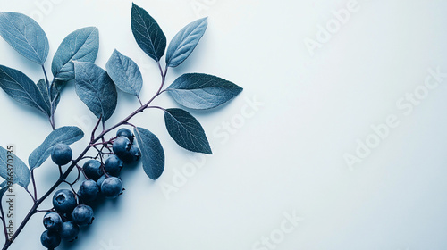 blue grape leaves on black background