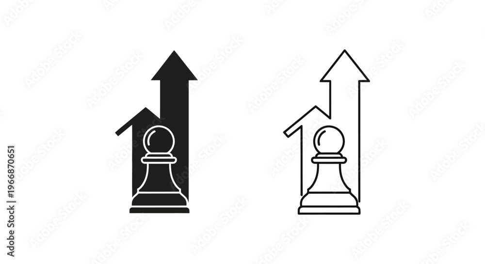Naklejka premium black and white chess pawns with upward arrows Vector