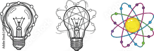 Evolution of an idea from lightbulb sketch to colorful atomic model