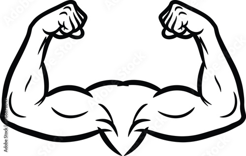 Strong muscular arms flexed in a powerful iconic black and white illustration