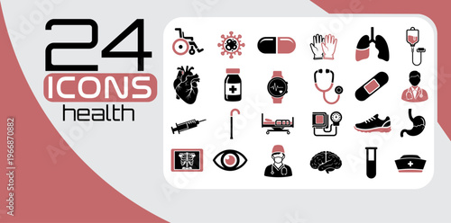 24 Health and Medical Icons Set Vector Illustration for Healthcare and Diagnostic Services