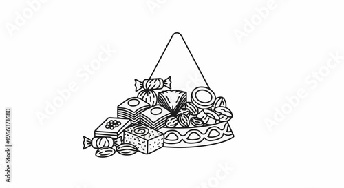 Assorted sweet treats and nuts arranged in a decorative display