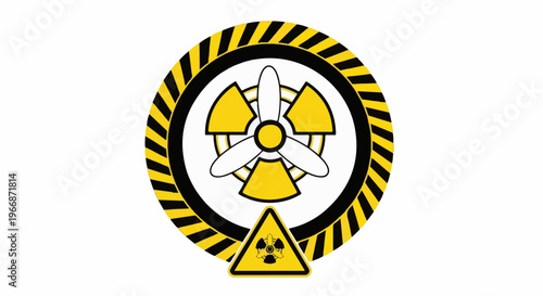 Circular radiation warning with propeller, yellow and black stripes