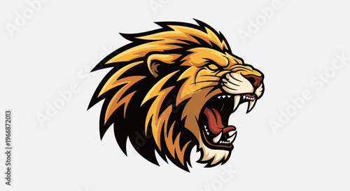 Ferocious lion head roaring with sharp teeth and mane, digital art