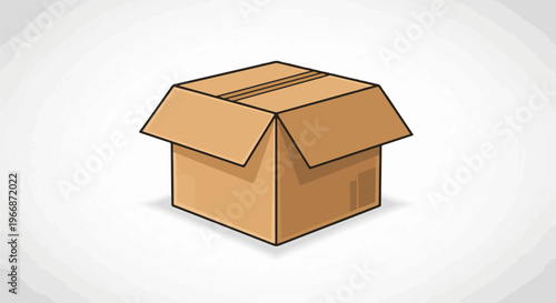 An open, brown cardboard box sits on a white background with subtle shading