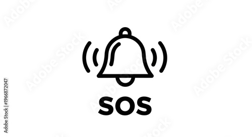 Graphic illustration of a ringing bell with SOS text on a white background