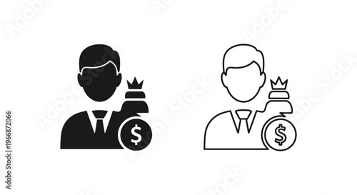 businessman and businesswoman icons with money and crown Vector