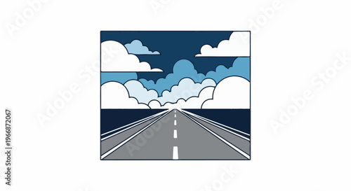 An open road stretches ahead under a dramatic sky filled with clouds