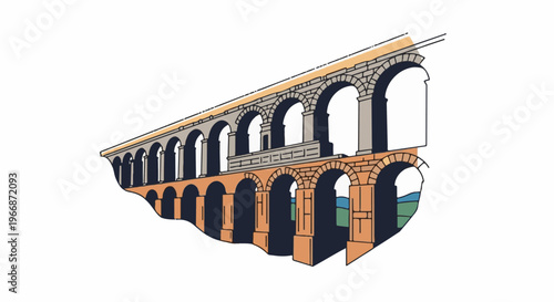 Ancient multi-tiered arched structure with waterway, stone and brick