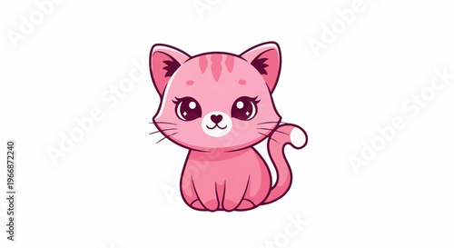 Adorable pink cartoon kitten with large sparkling eyes and stripes
