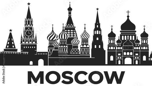 Moscow city skyline silhouette vector illustration with iconic landmarks