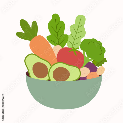 Fresh Organic Vegetable Salad Bowl with Avocado Carrot and Broccoli