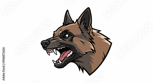 Aggressive canine head with bared teeth and pointed ears