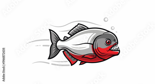 Aggressive cartoon piranha fish with sharp teeth, moving fast
