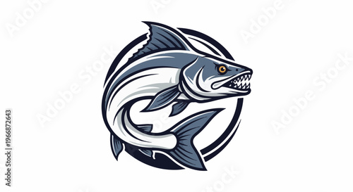 Aggressive predatory fish with sharp teeth inside a circular emblem