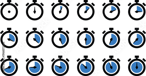 Collection of circular timer icons displaying varying time intervals