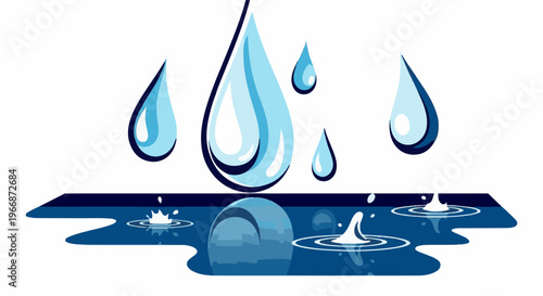 Animated blue water droplets falling onto rippling blue surface with reflections