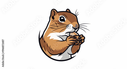 Animated brown squirrel holding a nut with both paws, white background