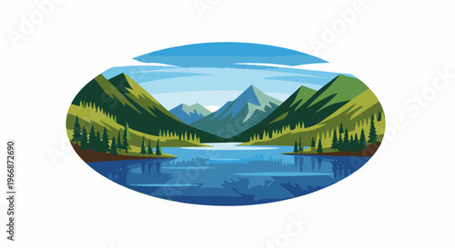 Scenic mountain lake with evergreen trees and sky