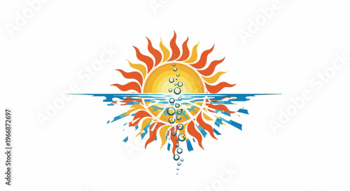 Abstract sun over water with reflection of sun and bubbles