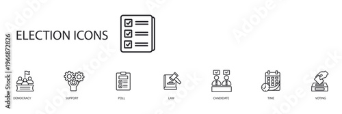 election icons set outline and Flat Style,transparent background