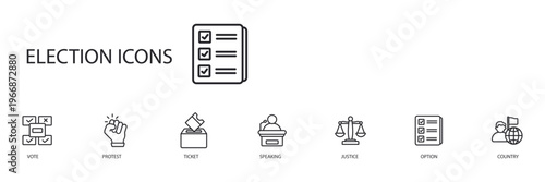 election icons set outline and Flat Style,transparent background