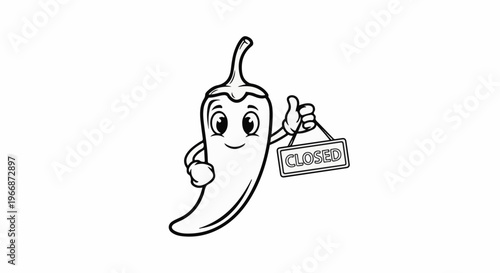 Anthropomorphic chili pepper character gives a thumbs up with a "closed" sign