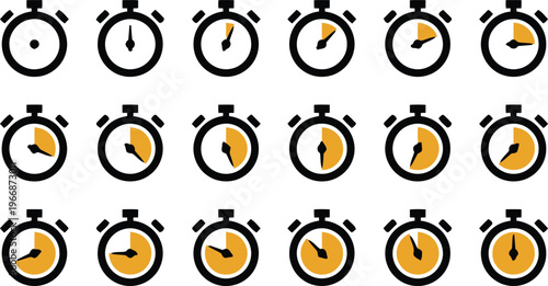 Collection of circular timer icons displaying varying time countdowns