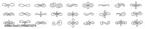 Photos Elegant calligraphic ornamental flourishes and dividers, swirls, curls and decorative line elements set