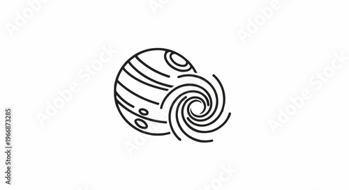 Abstract representation of a swirling vortex beside a striped, circular object