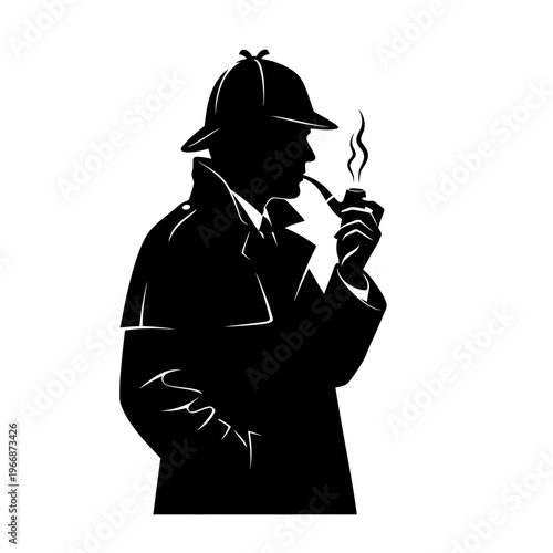 Silhouette of a Detective Smoking a Pipe in Shadow.