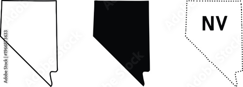 Nevada state outline variations filled outlined and with abbreviation