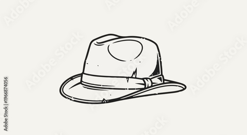 A vintage fedora hat drawn in a simple black outline style