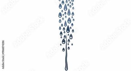 A vertical stream of dark blue water droplets cascades downward