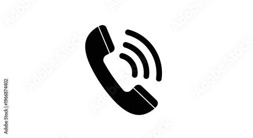 A simple black telephone icon with signal waves on a white background.