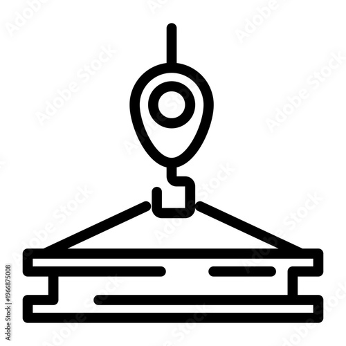 This line icon shows a crane lifting platform used to move heavy loads. Suitable for logistics platforms, industrial systems, and interfaces focused on material handling operations.