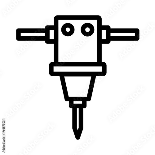 This line icon shows a jackhammer used for drilling and breaking surfaces. Suitable for construction systems, roadwork applications, and interfaces related to demolition and heavy-duty operations.