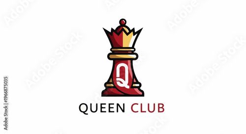 A stylized queen chess piece with a prominent 'Q' and accompanying text